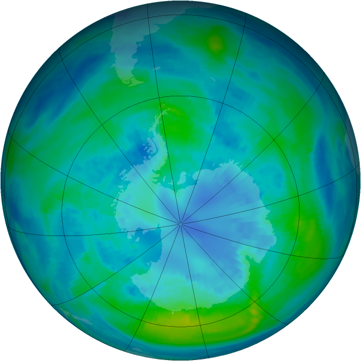 Antarctic ozone map for 05 April 1988